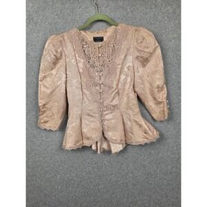 Vintage Cachet Jacket Womens 9/10 Pink‎ Lace Brocade Peplum Formal Dressy 80s
